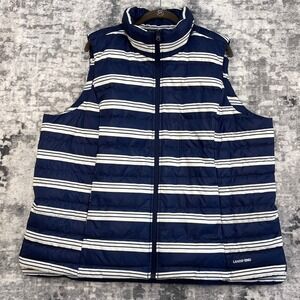 Lands End Puffer Vest Womens 1X Plus Navy Blue White Stripe Nautical Quilted NWT